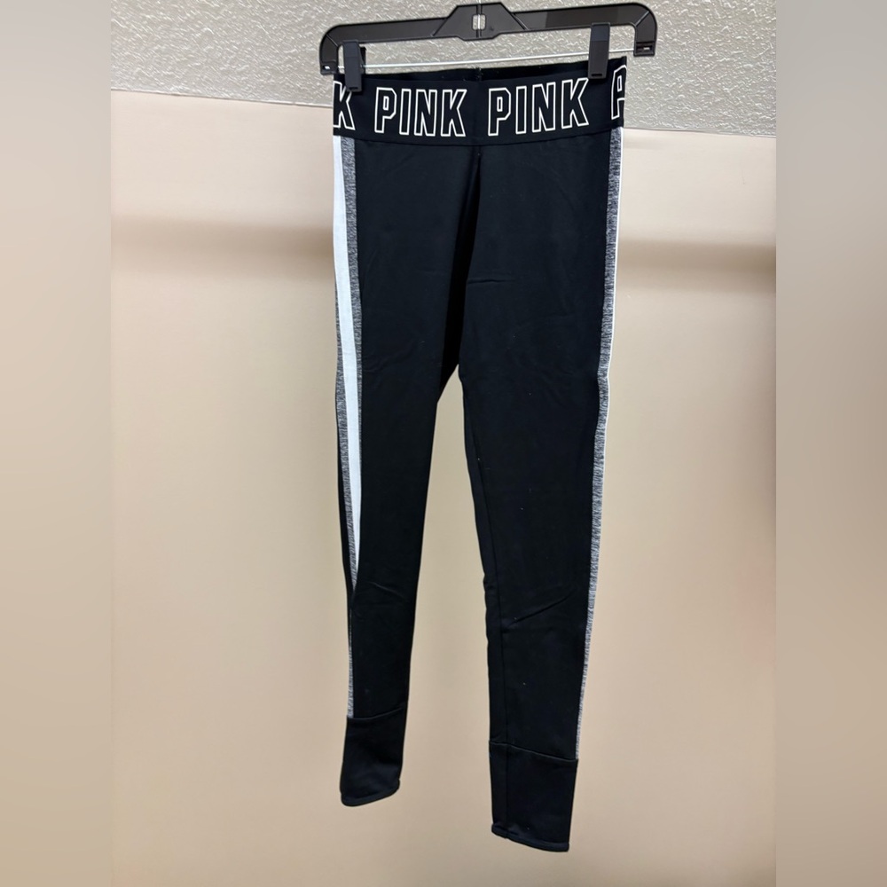 PINK Victoria's Secret Black Leggings with White Stripes